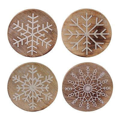 Wood Snowflake Coaster Set of 4
