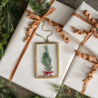 Rectangle Pressed Floral Bow Ornament