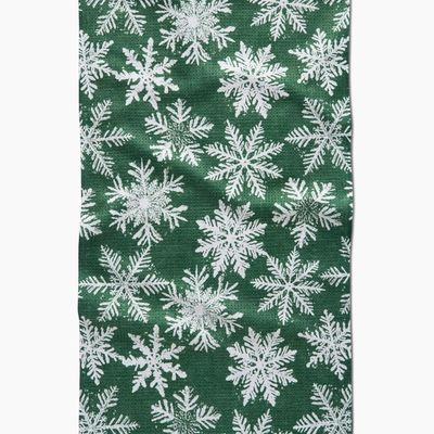 Snowy Days Green Geometry Tea Towel