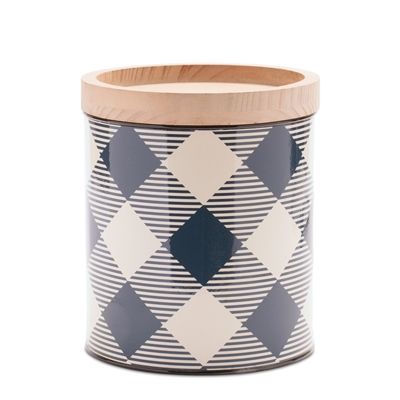 Canister Blue White Check 7x8.5”