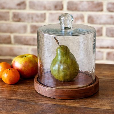 Glass Cake Dome Wood Base 8.5”
