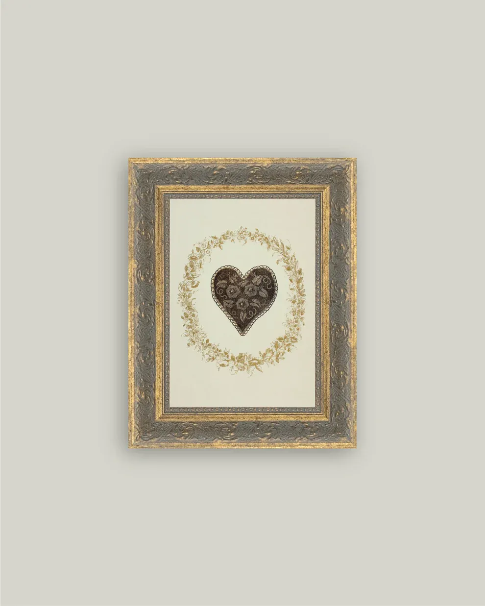 Wreathed Heart Vintage Antique Style Art Sign | 5x7”