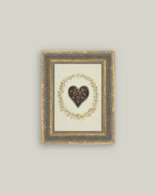 Wreathed Heart Vintage Antique Style Art Sign | 5x7”