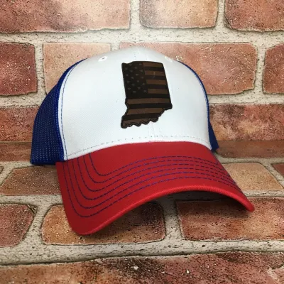 Indiana Cutout American Flag Logo on Red White &amp; Blue Hat