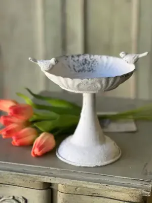 Cream Bird Feeder with Bird 8”