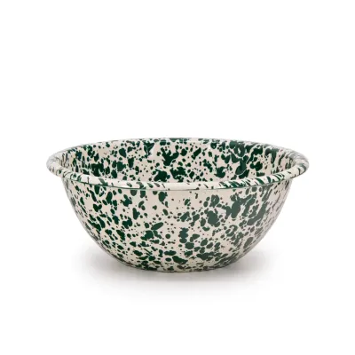 Small Serving Bowl Green &amp; Cream Splatter Enamel by Crow Canyon