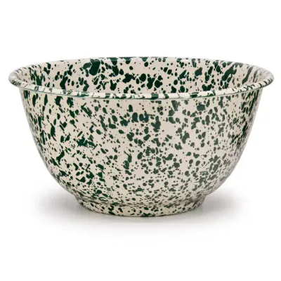 Large Salad Bowl Green &amp; Cream Splatter Enamel by Crow Canyon