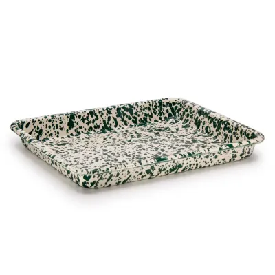 Small Tray Green &amp; Cream Splatter Enamel by Crow Canyon