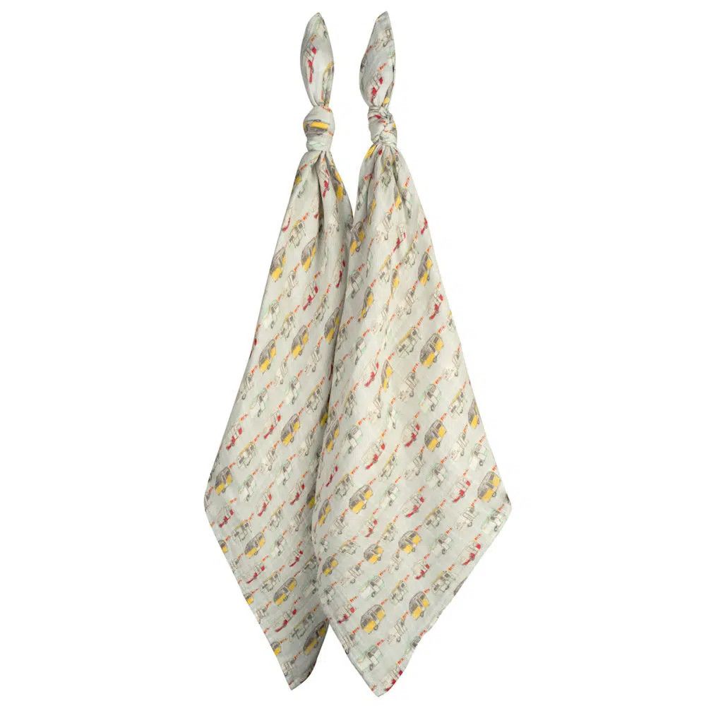 Clearance Organic Burp Cloth Set of 2, Style: Vintage Trailers