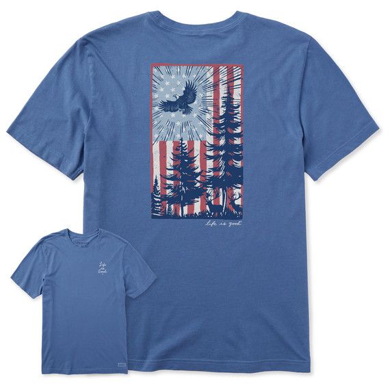 Men's Pine Tree Flag Short Sleeve Crusher Tee, Color: Vintage Blue, Size: M