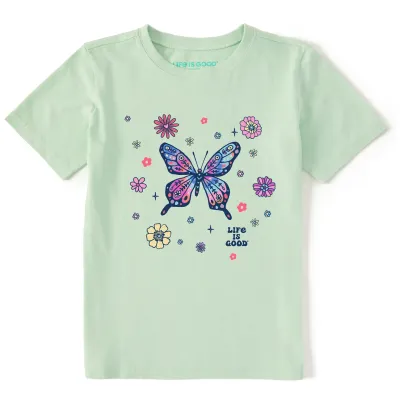 Retro Butterfly Flowers Sage Tee
