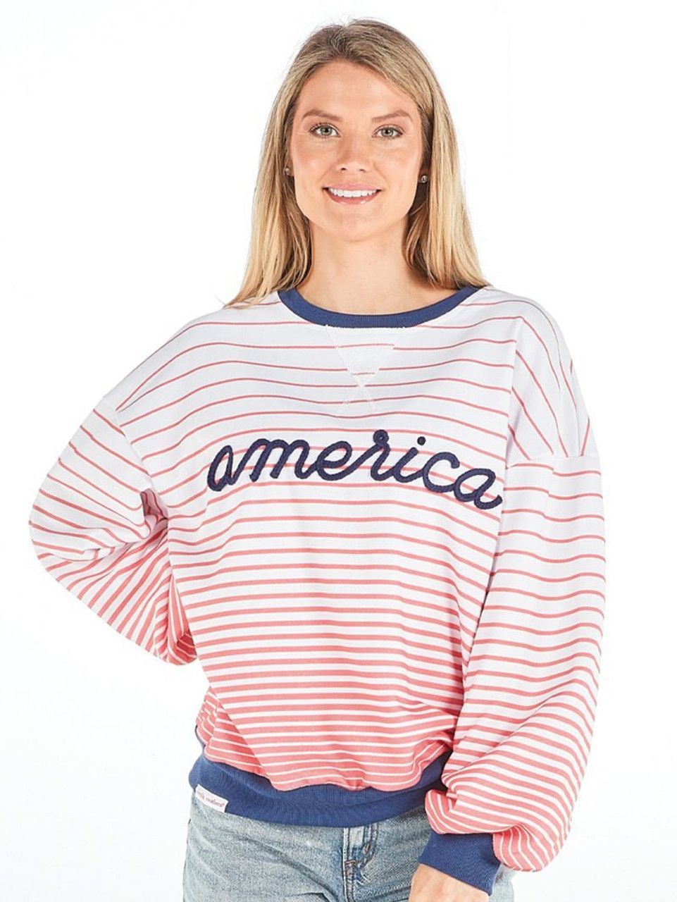  Simply Southern USA America Stripe Sweater, Size: SM