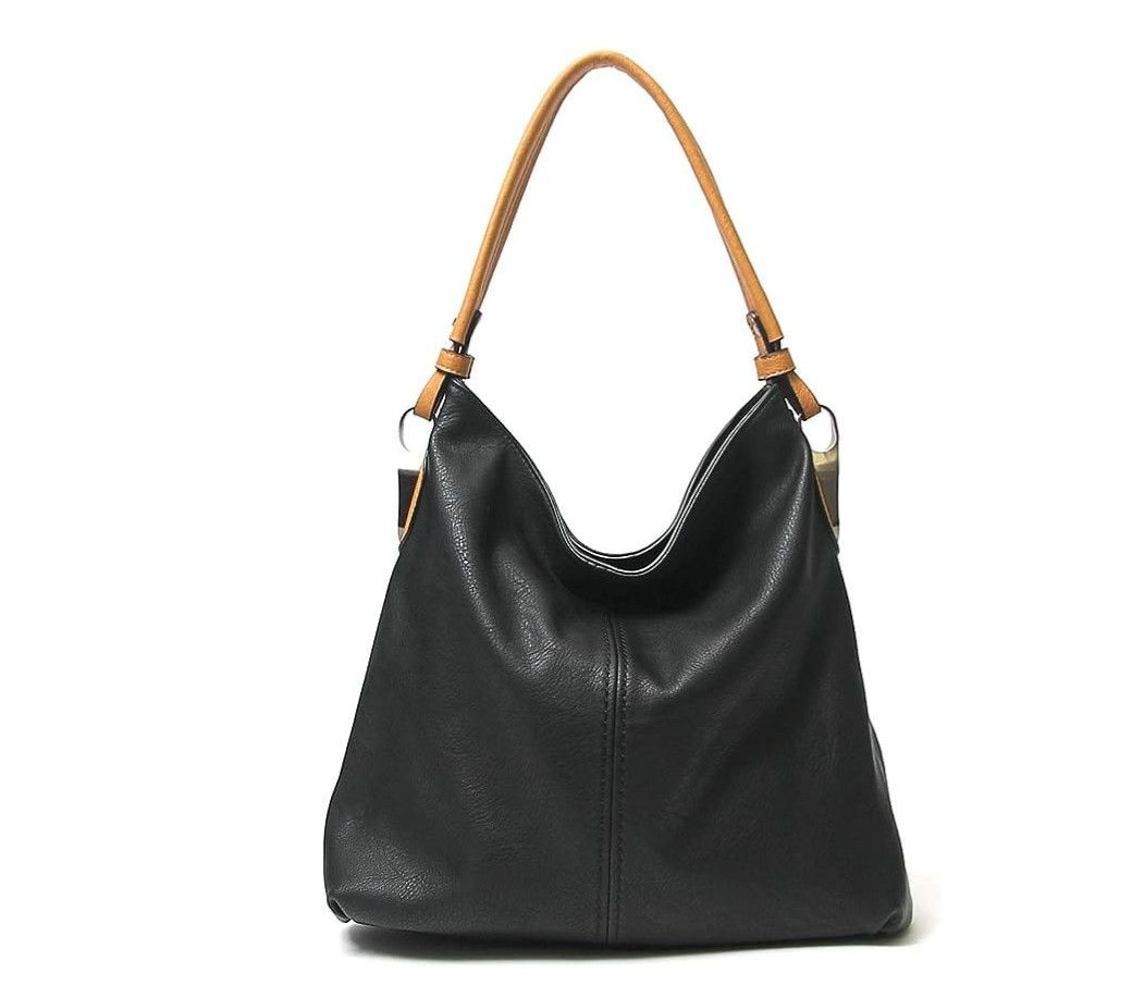 Side Metal Accent Hobo Bag, Color: Black