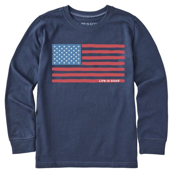 US Flag Kids Long Sleeve Crusher Tee by Life is Good, Size: XS