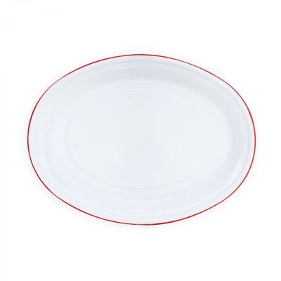 Oval Platter With Red Rim Enamel by Crow Canyon
