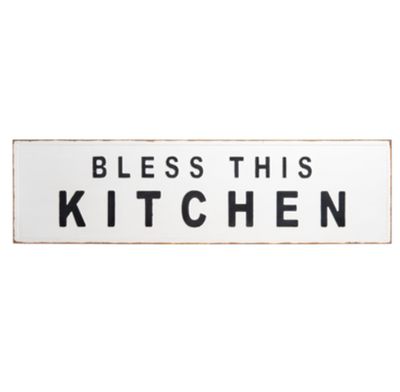 Bless This Kitchen White | Metal Embossed Sign