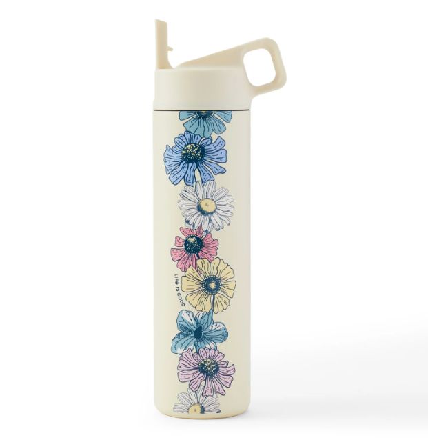 Life is Good Wildflowers Stainless Steel Tumbler w/ Straw 20 fl oz