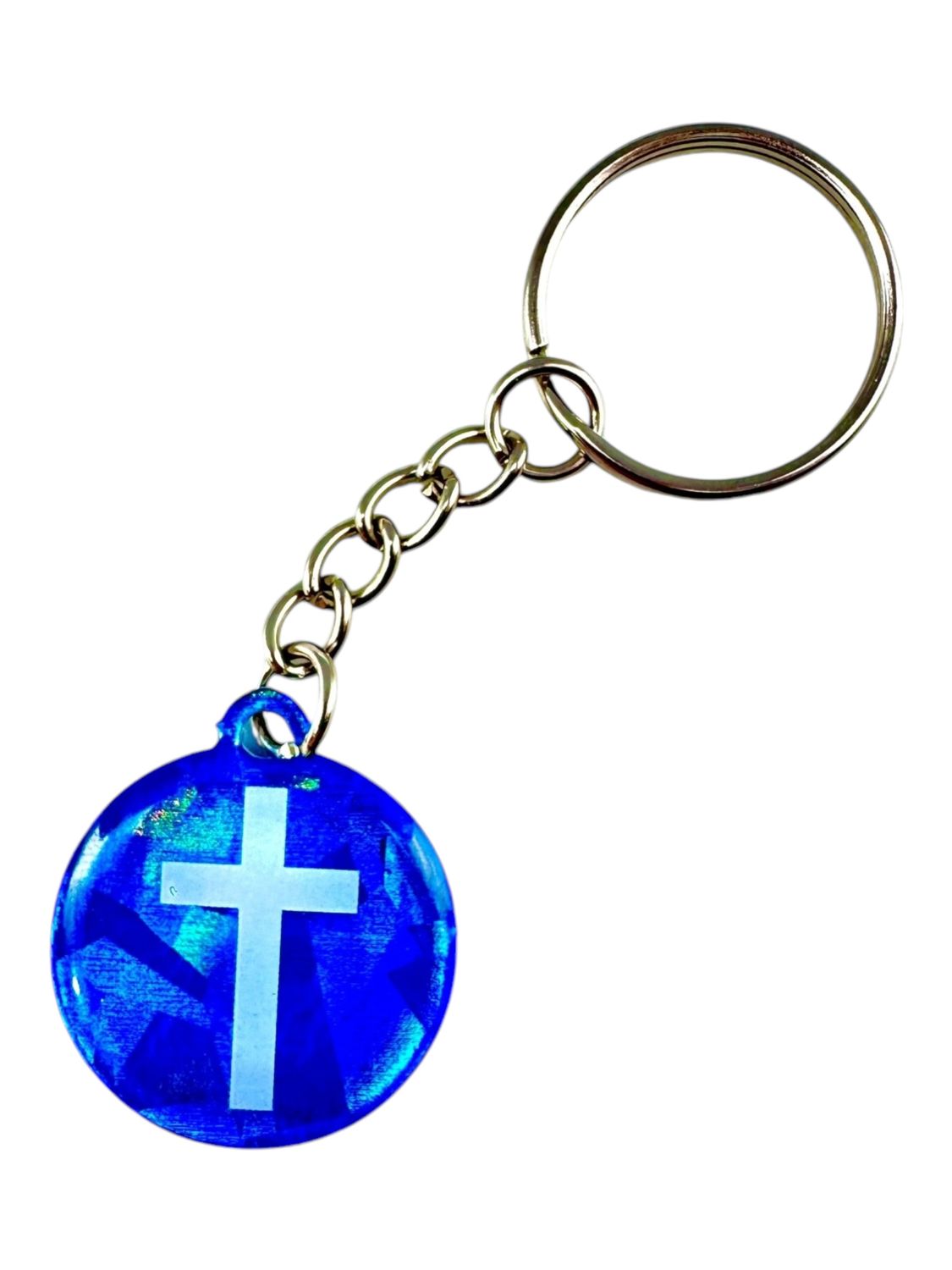 Blue Crystal + Cross Keychain