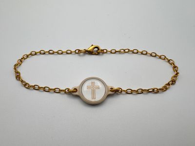 Gold + Vanilla Cross Bracelet