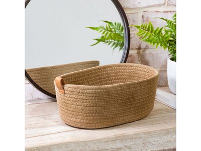 Khaki Woven Cotton Basket Natural LG 12.5x8.5”