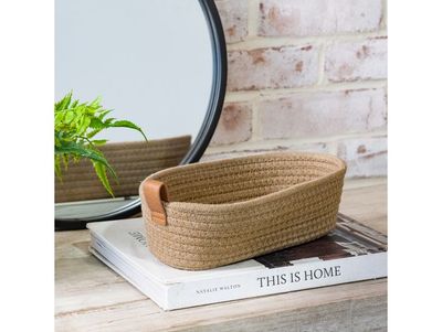Khaki Woven Cotton Basket Small 10x5”
