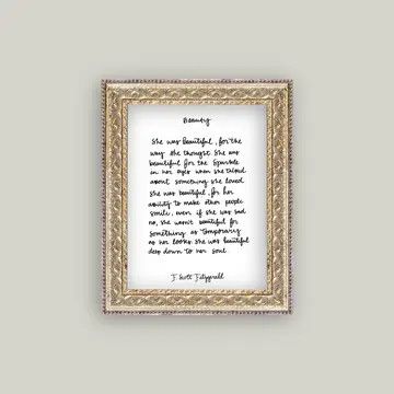 Beauty Script Framed Antique Print 8x10