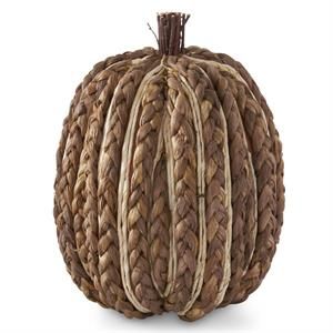 Brown Braided Corn Husk Pumpkin w/Twig Stem 9.75"