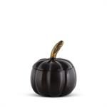 Black Mango Wood Pumpkin Lidded Container /Gold Stem 5"
