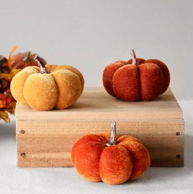 Mini velvet pumpkins set of 3