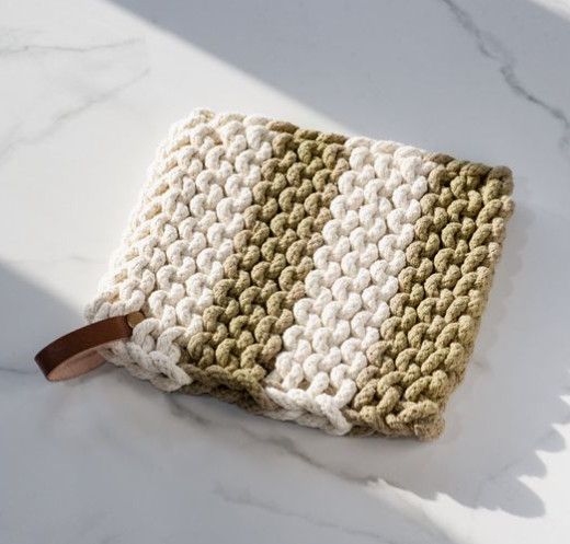 Ivory/Sage Stripe Knit Pot Holder