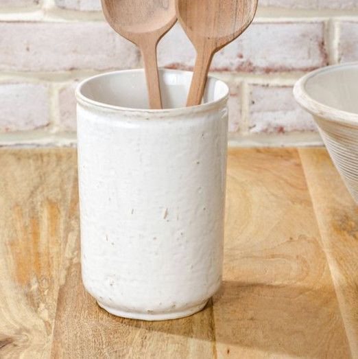 White Ceramic Utensil Holder 7.3”