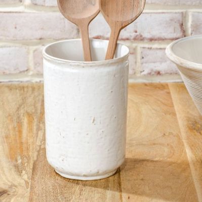 White Ceramic Utensil Holder 7.3”