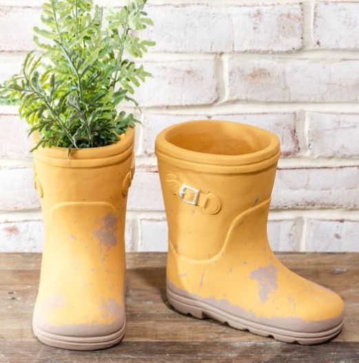 Yellow Boot Planters pair