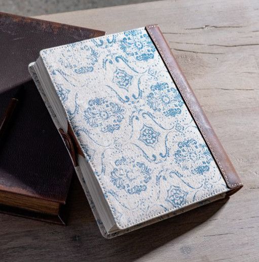 Blue Fleur Canvas Leather Journal