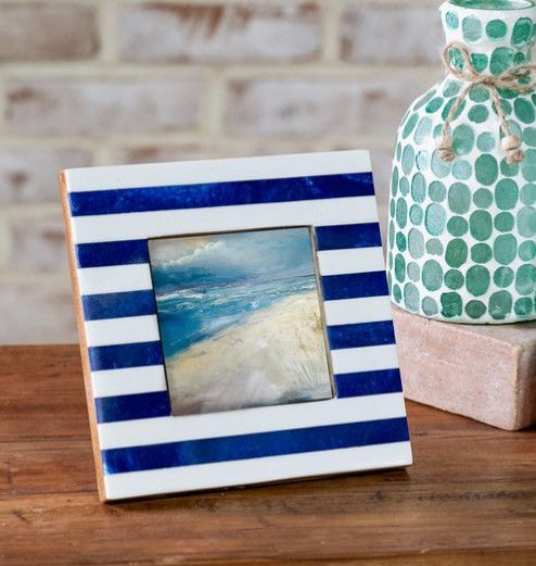 Blue Stripe Resin Photo Frame 4 x 4
