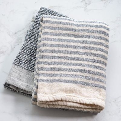 Blue Stripe Waffle Towels set of 2