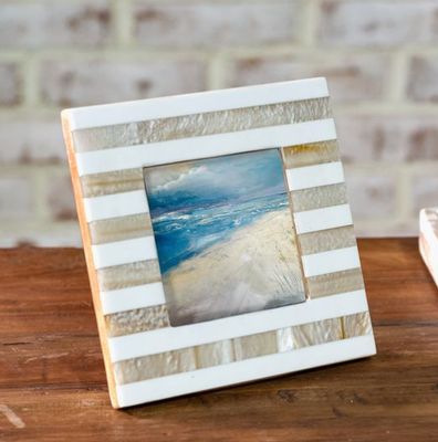 Beige Stripe Resin Photo Frame 4 x 4
