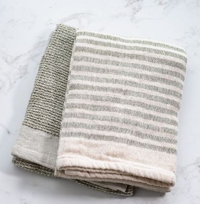 Olive Stripe Waffle Towels set of 2