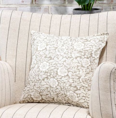 Beige Floral &amp; Leaf Pillow 16 x 16