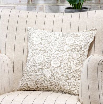 Beige Floral &amp; Leaf Pillow 16 x 16
