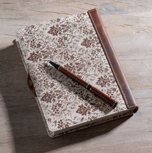 Brown Fleur Canvas Leather Journal