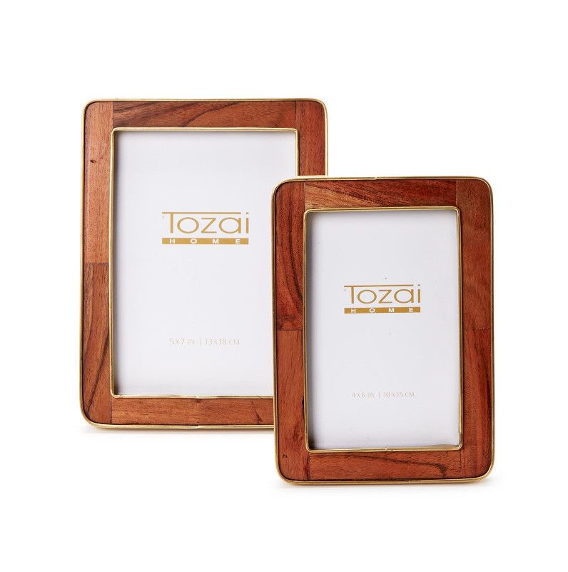 Wood Rounded Edge w/Brass Frame 5x7