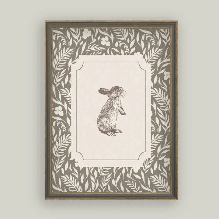 Brown Bunny Easter Vintage Framed Antique Style Sign