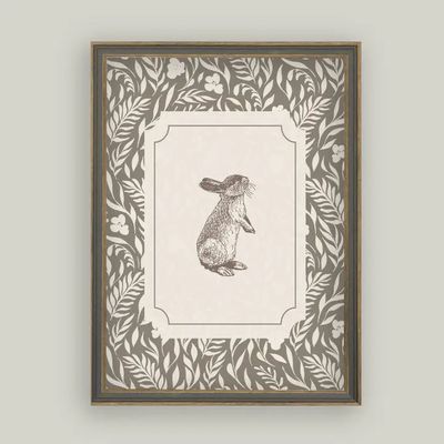 Brown Bunny Easter Vintage Framed Antique Style Sign