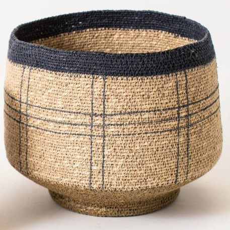 Indigo Edge Seagrass Basket Lg