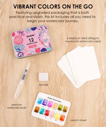 Watercolor Pocket Set of 12 w/Brush - Floral