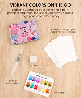 Watercolor Pocket Set of 12 w/Brush - Floral
