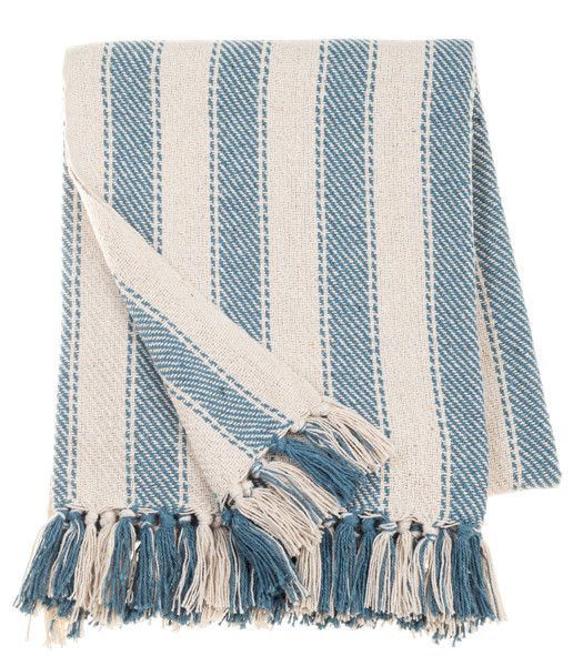 Blue Ticking Striped Woven Throw