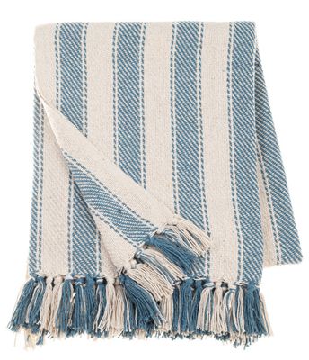 Blue Ticking Striped Woven Throw