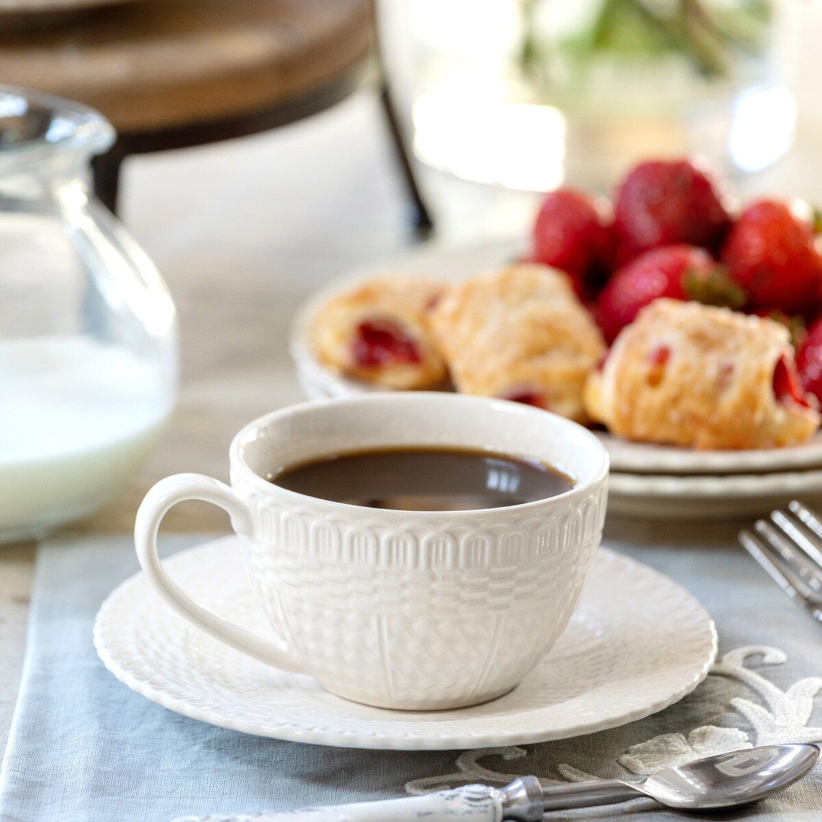 Creamware Basketweave Cup &amp; Saucer